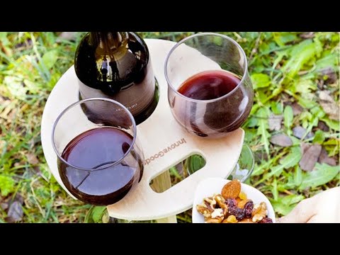 1x oder 2x usammenklappbarer und tragbarer Holz-Ständer für Weinflasche und Weingläser - Second Medium