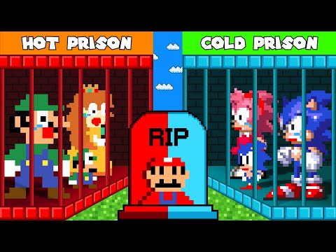 Luigi and Sonic Family R.I.P Mario in Prison Hot vs Cold Challenge...Please Comeback!