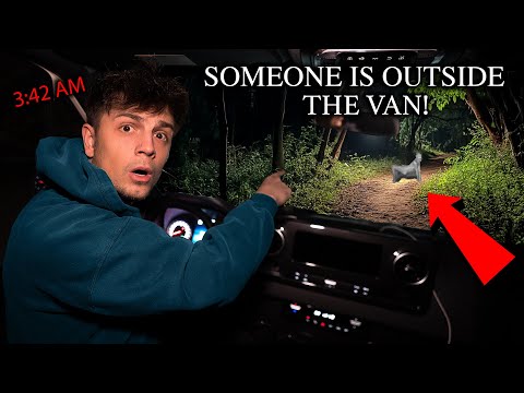 TERRIFYING VAN CAMPING IN SNOWSTORM IN HAUNTED DEVILS FOREST - PEOPLE SHOWED UP (VERY SCARY)