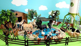 Farm Pond Dioramas and Barnyard Animal Figurines - Cattle Horses Chickens