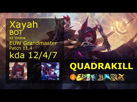 Xayah ADC & Rakan vs Vayne & Alistar - EUW Grandmaster 12/4/7 Patch 11.4 Gameplay
