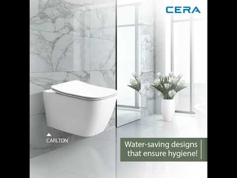 Cera carlton soft close seat cover wall hung toilet seat, wh...