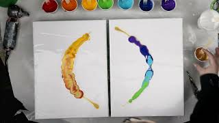(792) Super Easy Double Feather Rainbow Dutch Pour, Acrylic Pouring Technique