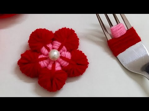 Super Easy Woolen Flower making with Fork | Easy Hand Embroidery Flower Tutorial | Sewing Hack