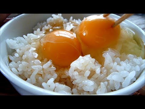 Eating Japanese food ”2 raw eggs over rice”