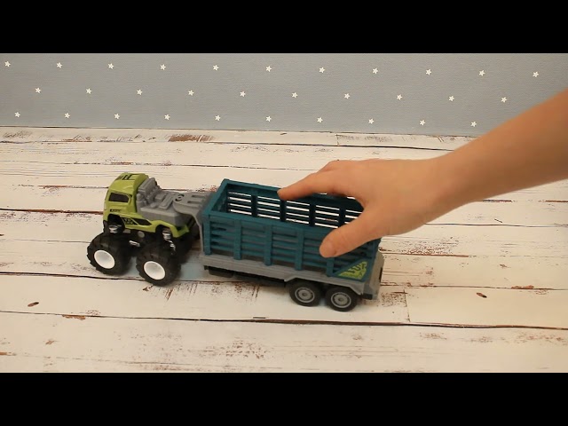 Тягач Lanson Toys со львом в прицепе инерционный металлический 1:43  - видео