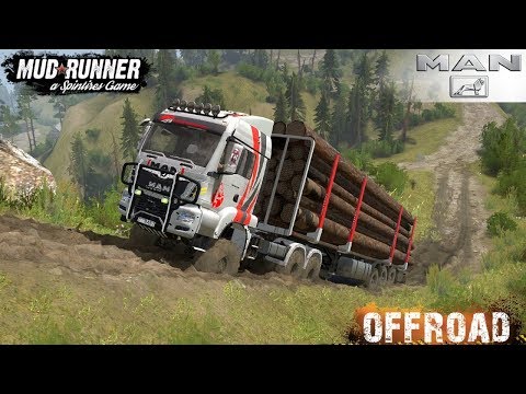 Spintires: MudRunner - MAN 6x6 Timber Truck Off-road Driving through Forest and Hilly Roads