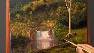 Pintando uma paisagem com cachoeira | Painting a landscape with a waterfall