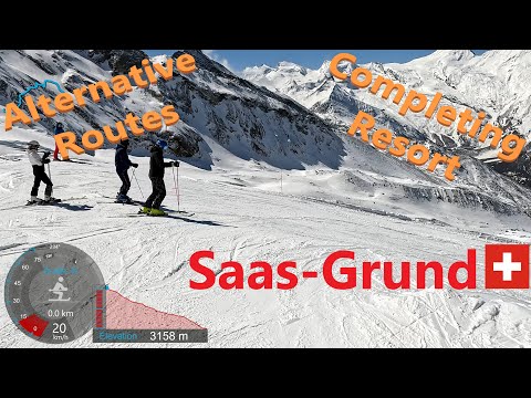 [4K] Skiing Saas Grund, Alternative Routes 3150m Spring Skiing, Wallis Schweiz, GoPro HERO11