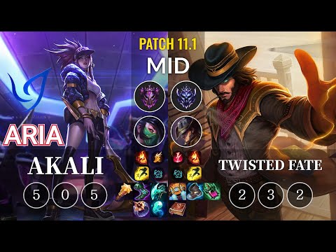CGA Aria Akali vs Twisted Fate Mid - KR Patch 11.1