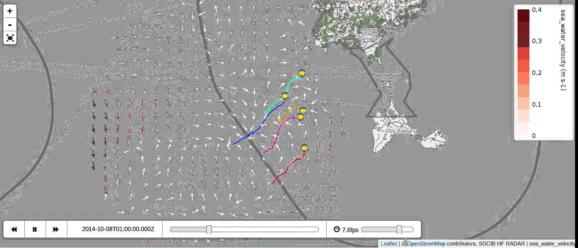 Leaflet Time Dimension for Ocean Currents and Drifting Buoys Visualization