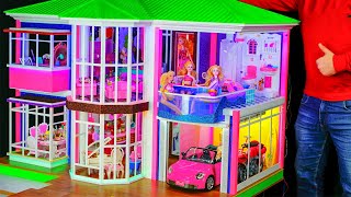 How to Make a Barbie Mega Miniature Doll House! Kitchen and swimming pool, Bedroom, Elevator!