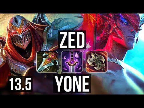 ZED vs YONE (MID) | 9/1/1, 1.4M mastery, 500+ games, Godlike, Rank 11 Zed | KR Challenger | 13.5