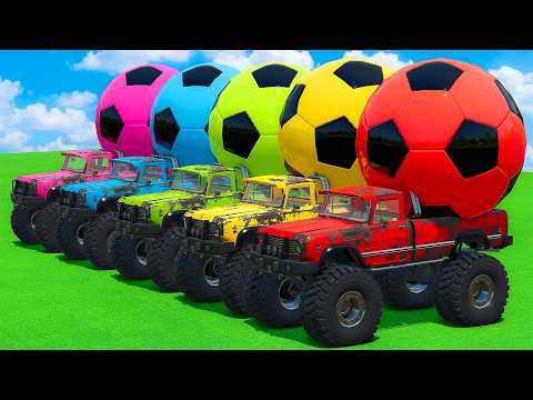 LOAD AND TRANSPORT GIANT SOCCER BALLS WITH MONSTER TRUCKS - Farming Simulator 25 ⚽