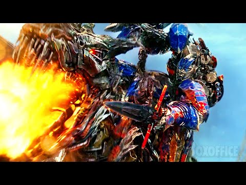Optimus Prime cavalga um T-Rex de metal | Transformers: A Era da Extinção | Clipe