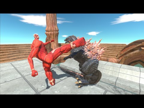 COLOSSAL TITAN VS GOJIRA GODZILLA AT THE ARENA WATER UP - Animal Revolt Battle Simulator