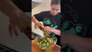 roasted vegetables with sweet and spicy pecan topping