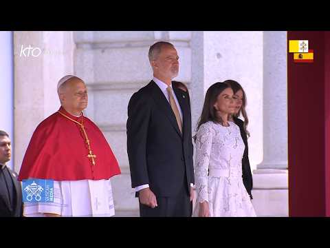 Cérémonie de bienvenue du pape #LéonXIV au Palais royal de Madrid #PapeenEspagne