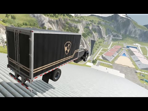 Long Stairs Jumps Down With Slow Motion & Jumps In Canyon - BeamNG.drive Long Down Stairs Jumps