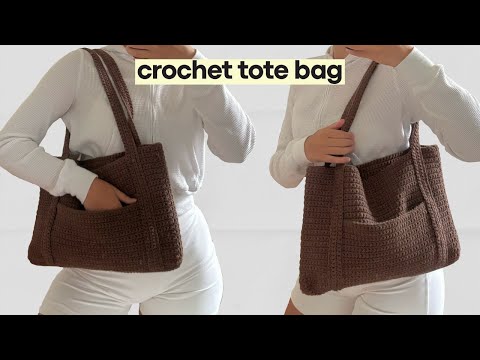 Crochet Simple Tote Bag With Pocket Tutorial | Crochet back to school bag