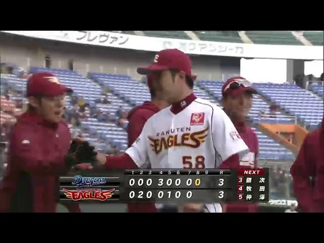 イーグルス2番手・辛島 好投!! 4イニングを1安打6奪三振無失点!!  2014/3/9 E-D