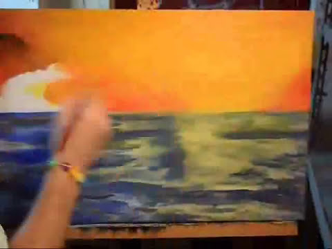 Tramonto sul mare dipinto acrilico - Sunset over sea speed paint