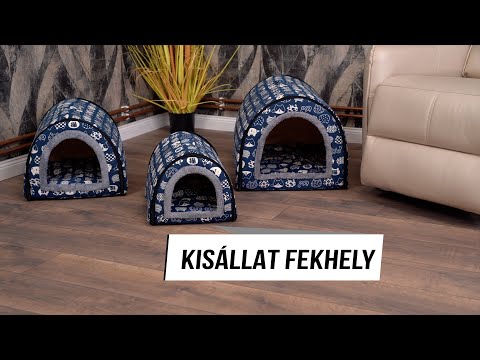 Kisállat fekhely, alagút formájú kuckó, M méret, kék, macska mintás kutya / macska - Videó