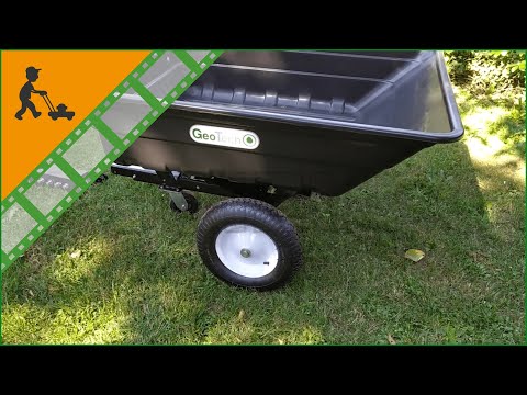 GeoTech TC3080PL Towed Dump Cart for Riding-on Mower Trailer with Plastic Barrow - Customer's video