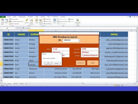 Creating a program for managing employee data by Vlookup & Update & MsgBox OkCancel. 3/3