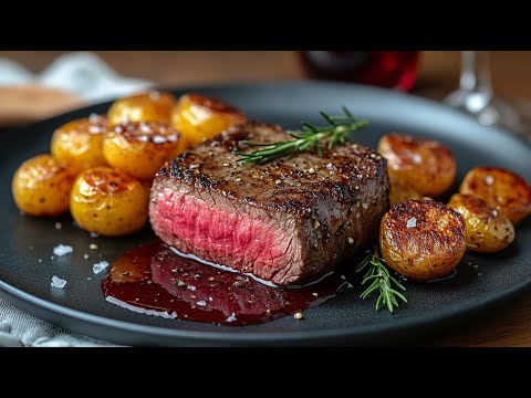 🥩 Rinderhüftsteak in Rotwein-Butter-Sauce mit Rosmarin-Kartoffeln