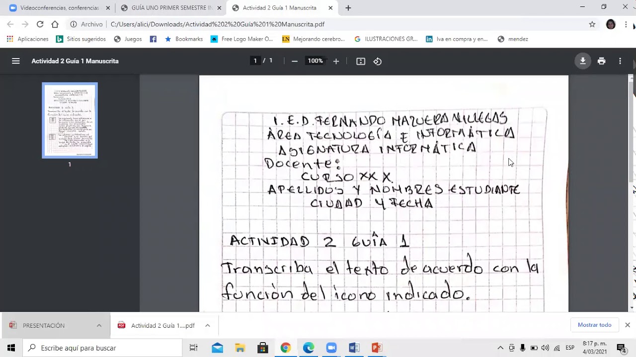 INFORMÁTICA GUÍA UNO ACTIVIDAD DOS
