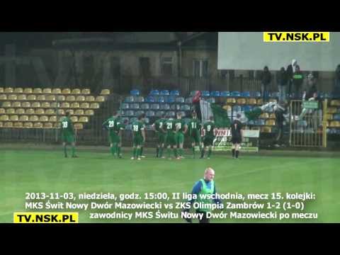 tv.nsk.pl 2013-11-03 MKS Świt Nowy Dwór Mazowiecki - ZKS Olimpia Zambrów 1-2 (1-0) zawodnicy Świtu