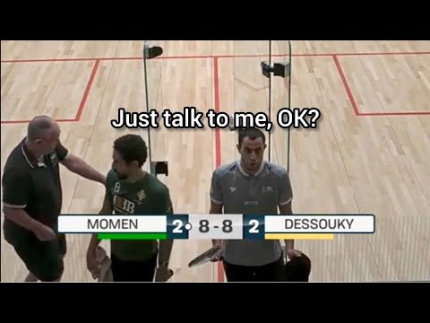 SQUASH. Dessouky confronts the referee after conduct game!