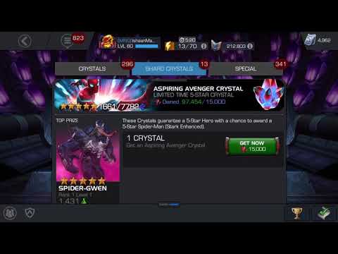 7x 5 Star Stark Enhanced Spider-Man Crystal Opening - Marvel Contest Of Champions MCOC