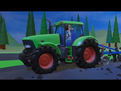 Farm Tractor  for Kids - Tractor got stuck in the Mud - Adventures of Tractors on the Animated Farm