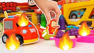 코코몽 요리하다가 불이났어요! 삐뽀삐뽀 119 소방차 도와줘! | 소방관이 되자! | 불끄기 놀이