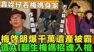 癲咗！梅啓明出口術，阿媽留低千萬，將姪仔告法庭逼交遺囑，街頭作秀施壓，造AI梅媽招魂入棺材重新下葬。