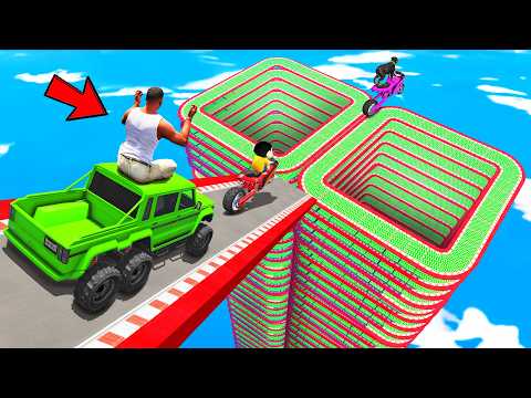 SHINCHAN AND FRANKLIN WENT INTO THE MULTI LEVEL SQUARE SPEED BOOSTER ROAD PARKOUR CHALLENGE GTA 5
