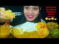 Eating Dal Chawal Aloo Bhorta Cabbage Peas Bhaji Pakode Samosa Huge Indian Food Feast Mukbang