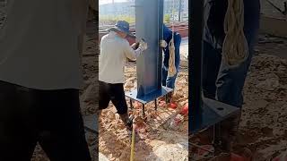 Insane Precision Steel Column Installation Process! #shorts