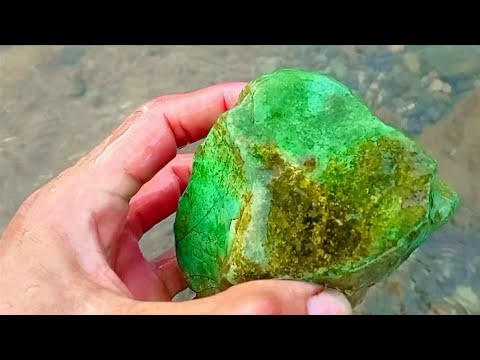looking for gemstones in the river and managed to find green crystal stones and multi color stones