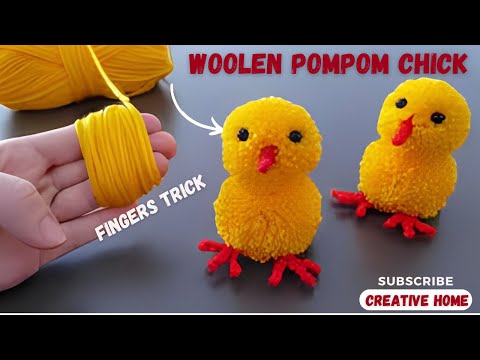 Super Easy Woolen Pom Pom Chicken Making Idea with Fingers | Pom Pom Chick | How To Make Yarn Chick