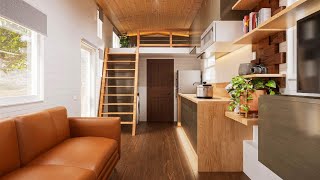 36ft Amazing Charming Tiny Home Design Idea with Main Floor and Dual Lofts