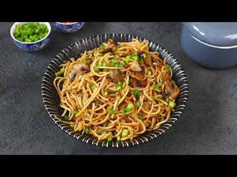 Mushroom Noodles | Ching's Just Soak Veg Hakka Noodles