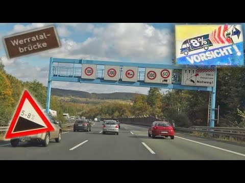 8% Gefälle auf der Autobahn! Tempolimit bergab! Unterwegs A7 Werratal Hedemünden Deutsche Autobahn