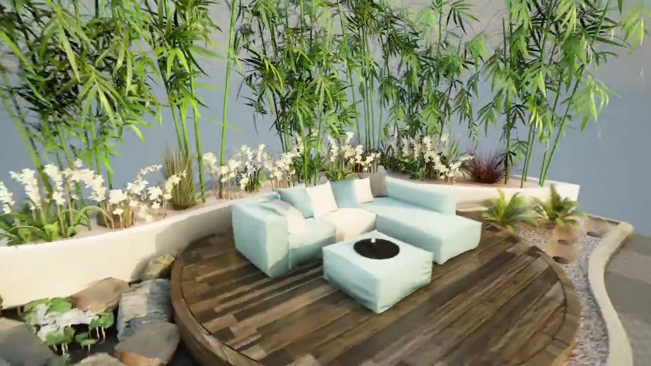Terrazza da giardino con mobili da esterno Modello 3D