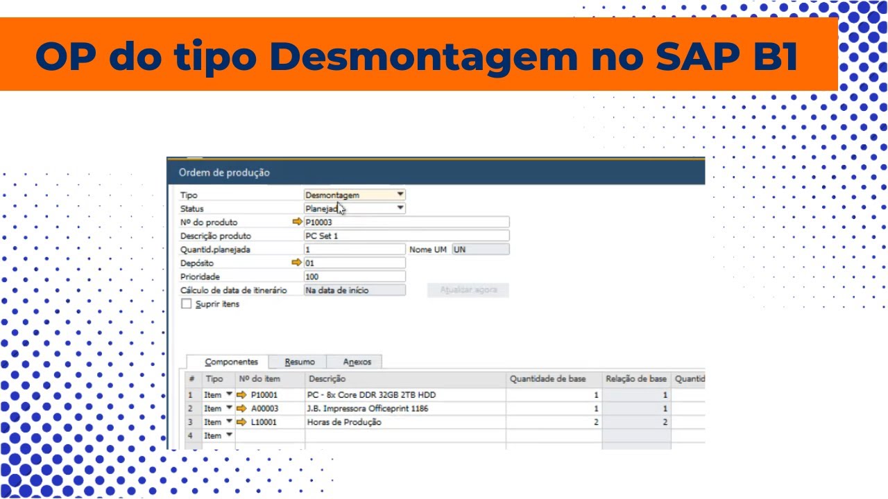 Ordem de Produção - Desmontagem - com SAP Business One