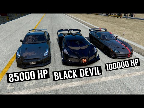 100000 HP Dodge Viper Penta Turbo vs Bugatti Black Devil vs 85000 HP Nissan GT-R Godzilla - Drag
