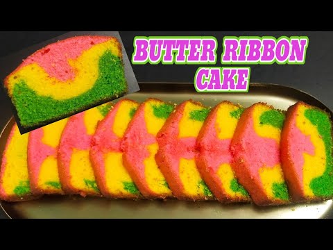 Butter Ribbon Cake | Tri-Colour Butter Cake | Simple Cake for all Celebrations | Christmas Cake
