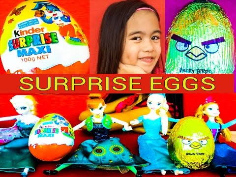 Frozen Fever Elsa Anna Disney Frozen Dolls Maxi Kinder Surprise Egg Angry Bird Itlog at Laruan Video